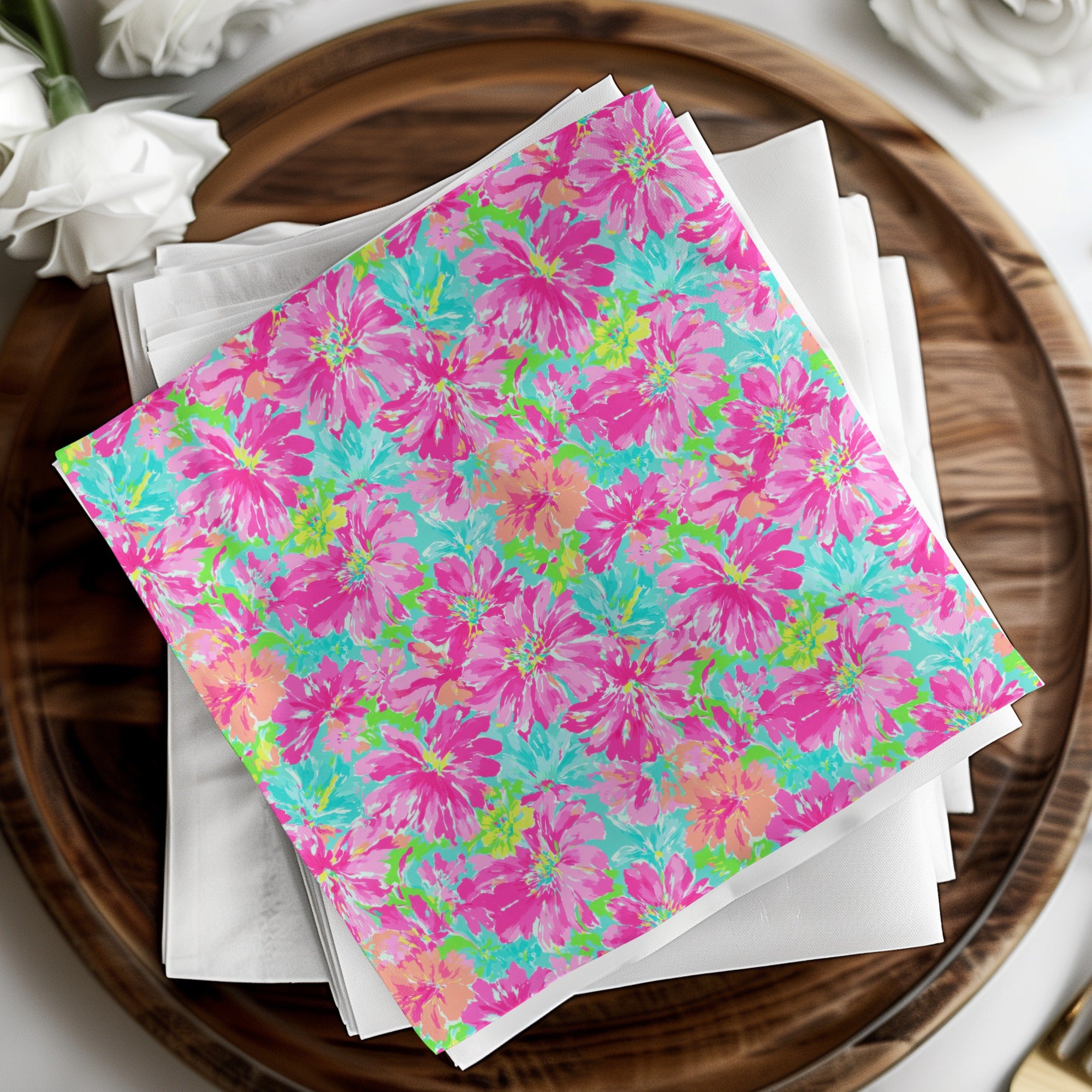 Pink Floral Seamless Pattern Digital Paper, Bright Tropical Flowers Design, Preppy Summer Print, Lilly Inspired Repeating Pattern, Digital