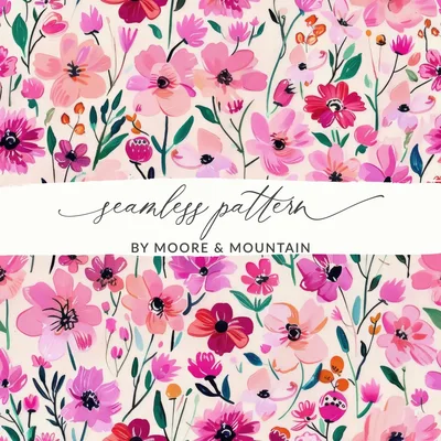 Pink Floral Seamless Pattern, Digital Paper, Flower Design, Repeat Pattern, Fabric Design, Printable Pattern, Commercial Use Digital