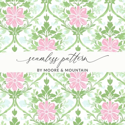 Pink Floral Seamless Pattern JPEG Digital Paper, Shabby Chic Cottagecore Scrapbook Background, Vintage Fabric Design Tile, Planner Journal