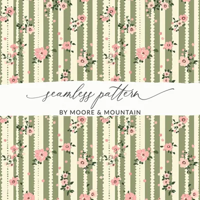 Pink Floral Stripe Seamless Pattern, Digital Paper, Floral Digital Print, Repeating Pattern, Fabric Design, Commercial Use, Scrapbooking