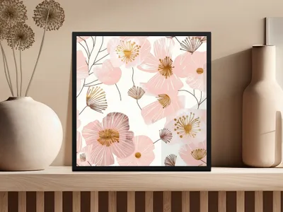 Pink Modern Poppies Seamless Pattern Dusty Pink Wildflowers Pattern