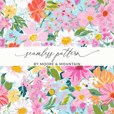 Pink Orange Floral Digital Paper, Spring Blooms Pattern, Watercolor Flowers, Colorful Floral Print, Abstract Flower Digital Download