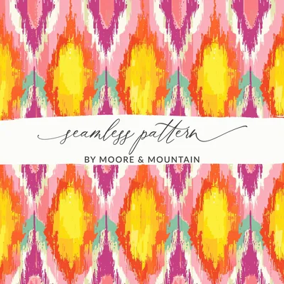 Pink Orange Ikat Digital Paper, Boho Seamless Pattern, Colorful Tribal Design, Vibrant Ethnic Print, Repeat Pattern, Digital Download