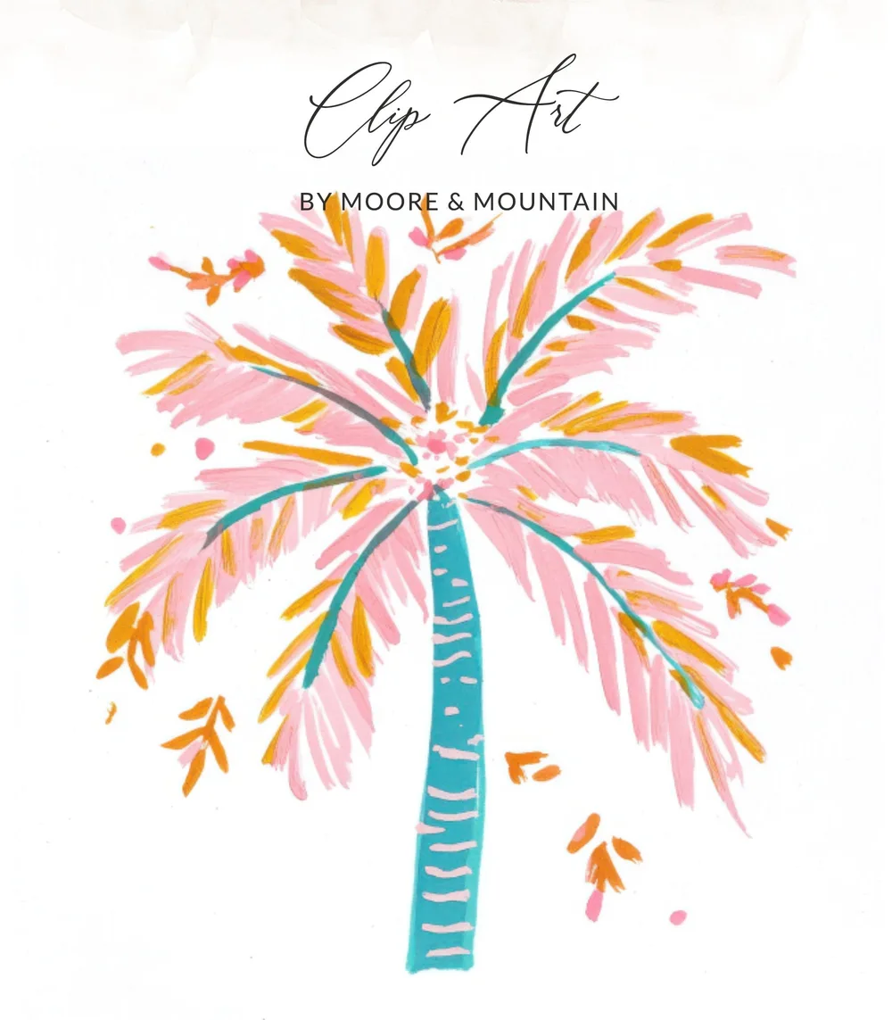 Pink Palm Tree Digital Art, Preppy Pastel SVG, Girly Summer PNG, Tropical Beach Clipart, Printable Sticker File, Cricut Download