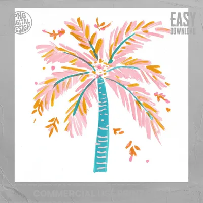 Pink Palm Tree Digital Art, Preppy Pastel SVG, Girly Summer PNG, Tropical Beach Clipart, Printable Sticker File, Cricut Download
