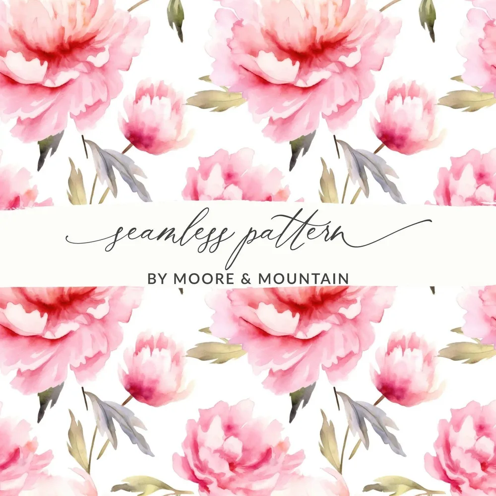 Pink Peony Digital Paper, Watercolor Floral Pattern, Seamless Flower Digital Design, Scrapbooking Paper, Fabric Design, Commercial Use