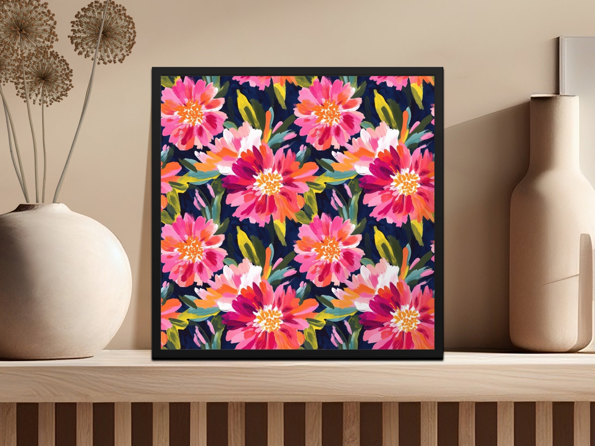 Pink Peony Seamless Pattern Watercolor Peonies Pattern Pink and Navy Blue