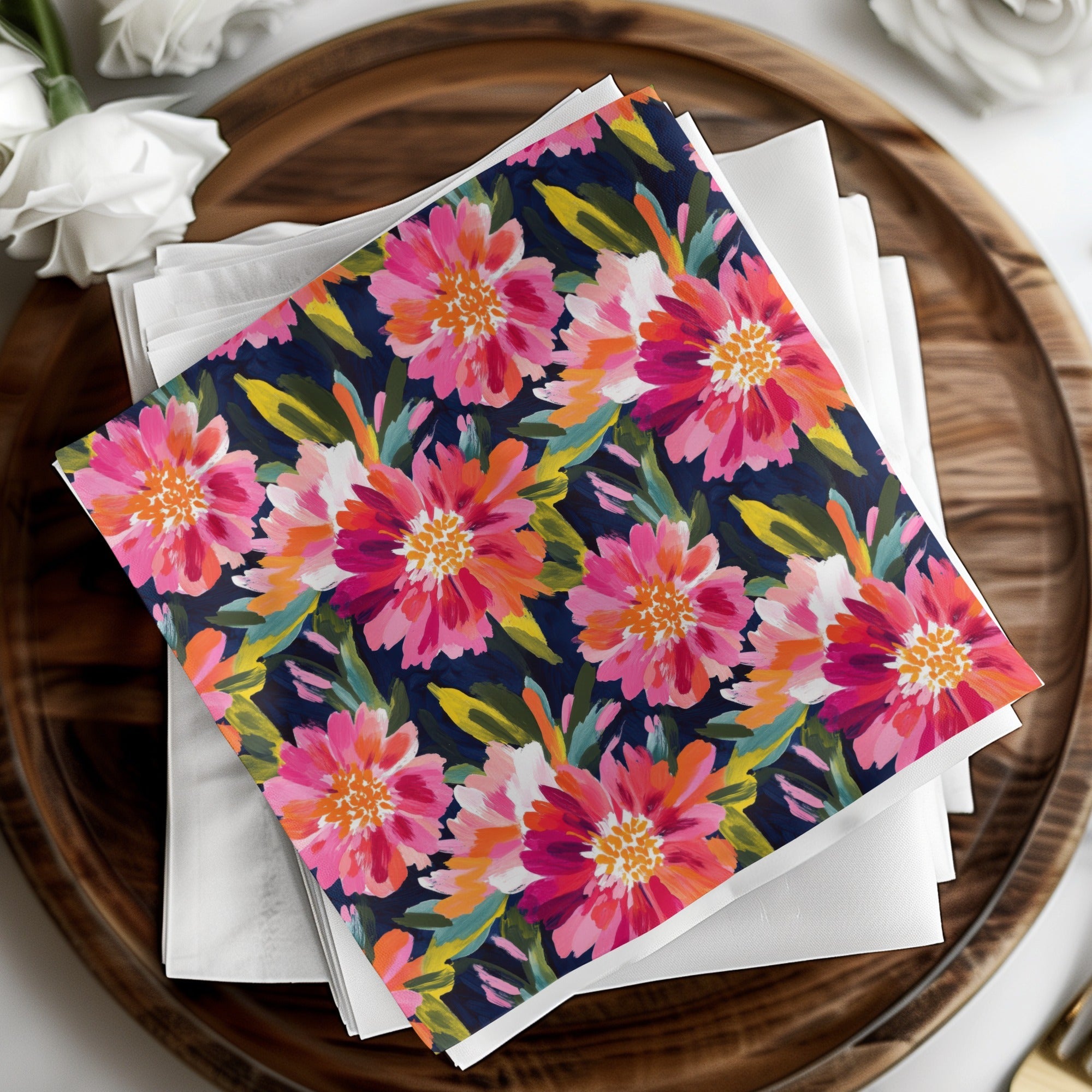 Pink Peony Seamless Pattern Watercolor Peonies Pattern Pink and Navy Blue