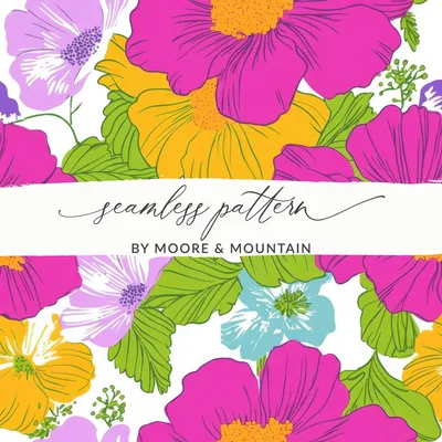 Pink Preppy Digital Paper, Groovy Floral Background, 60s Floral Pattern, Seamless Retro Flowers, Digital Download