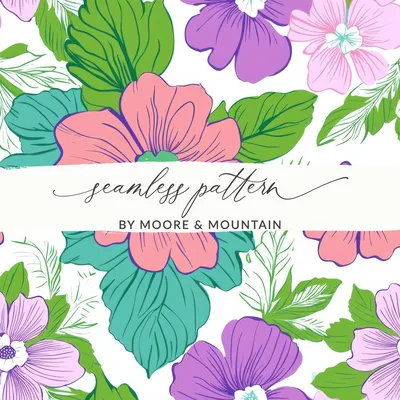 Pink Preppy Groovy Floral Background, 60s Floral Pattern, Digital Download, Seamless Retro Flowers, Floral Digital Paper