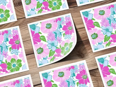 Pink Preppy Groovy Floral Background, Digital Seamless Retro Flowers Pattern, 60s Floral Pattern Design, Fabric Print, Wallpaper
