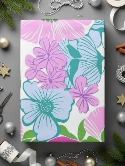Pink Preppy Groovy Floral Background, Digital Seamless Retro Flowers Pattern, 60s Floral Pattern Design, Fabric Print, Wallpaper