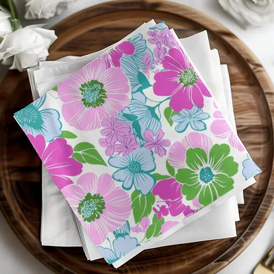 Pink Preppy Groovy Floral Background, Digital Seamless Retro Flowers Pattern, 60s Floral Pattern Design, Fabric Print, Wallpaper