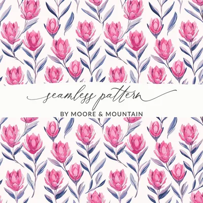 Pink Protea Flower Digital Paper, Watercolor Floral Pattern, Summer Seamless Pattern, Flower Pattern, Commercial Use, Scrapbook Paper