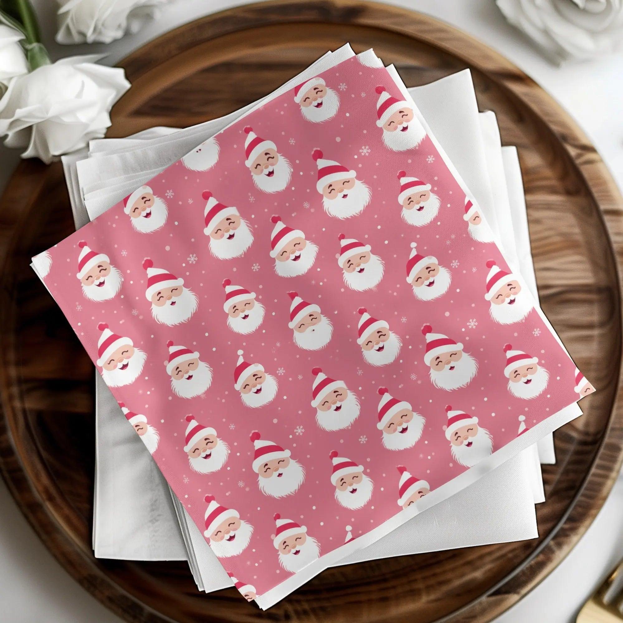 Pink Santa Claus Digital Seamless Pattern, Cute Christmas Digital Paper, Festive Holiday Fabric Design, JPEG Files Download
