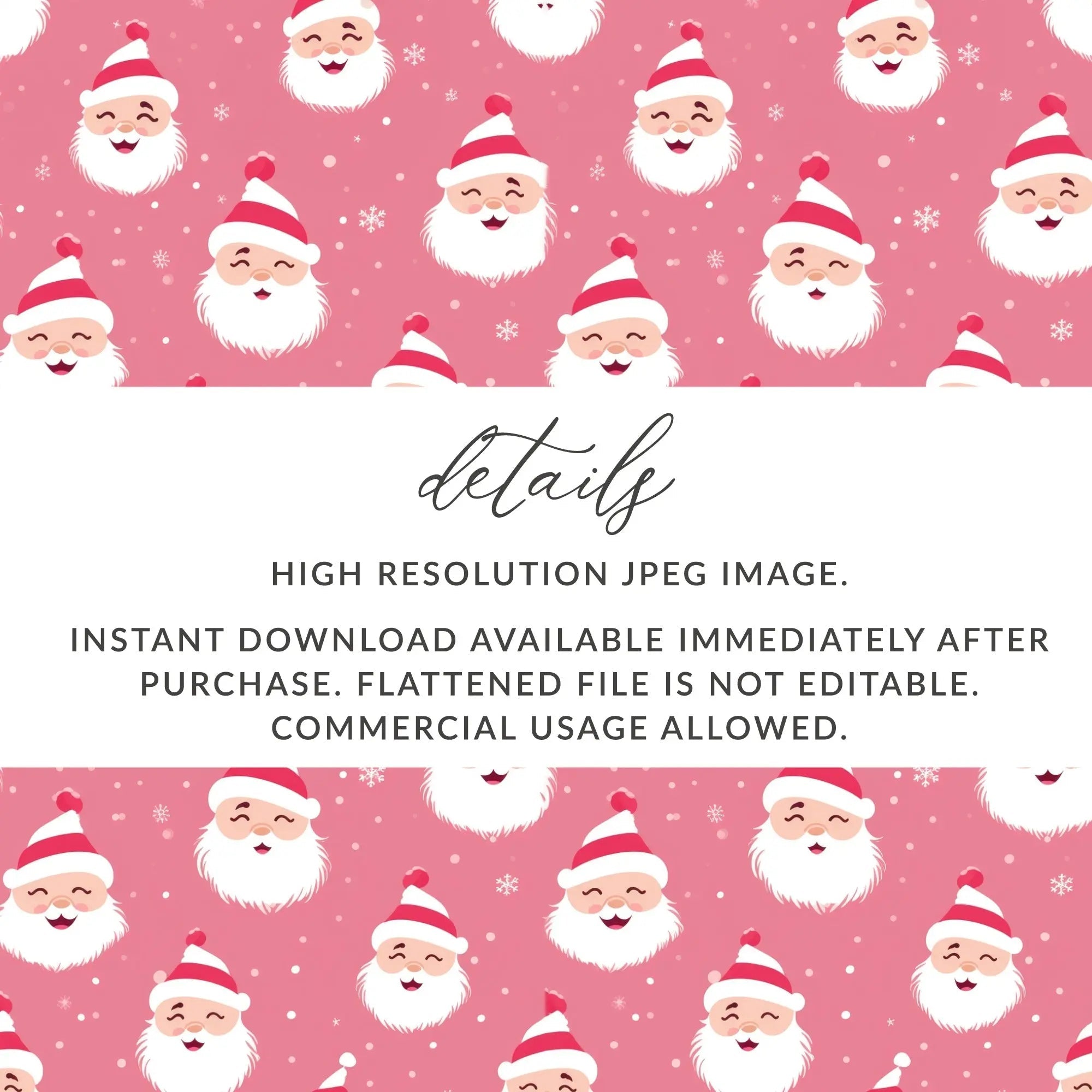 Pink Santa Claus Digital Seamless Pattern, Cute Christmas Digital Paper, Festive Holiday Fabric Design, JPEG Files Download
