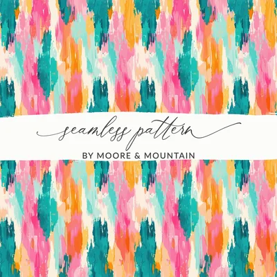 Pink Teal Ikat Digital Paper, Colorful Boho Pattern, Seamless Tribal Print, Abstract Summer Textile, Geometric Repeat, Digital Download