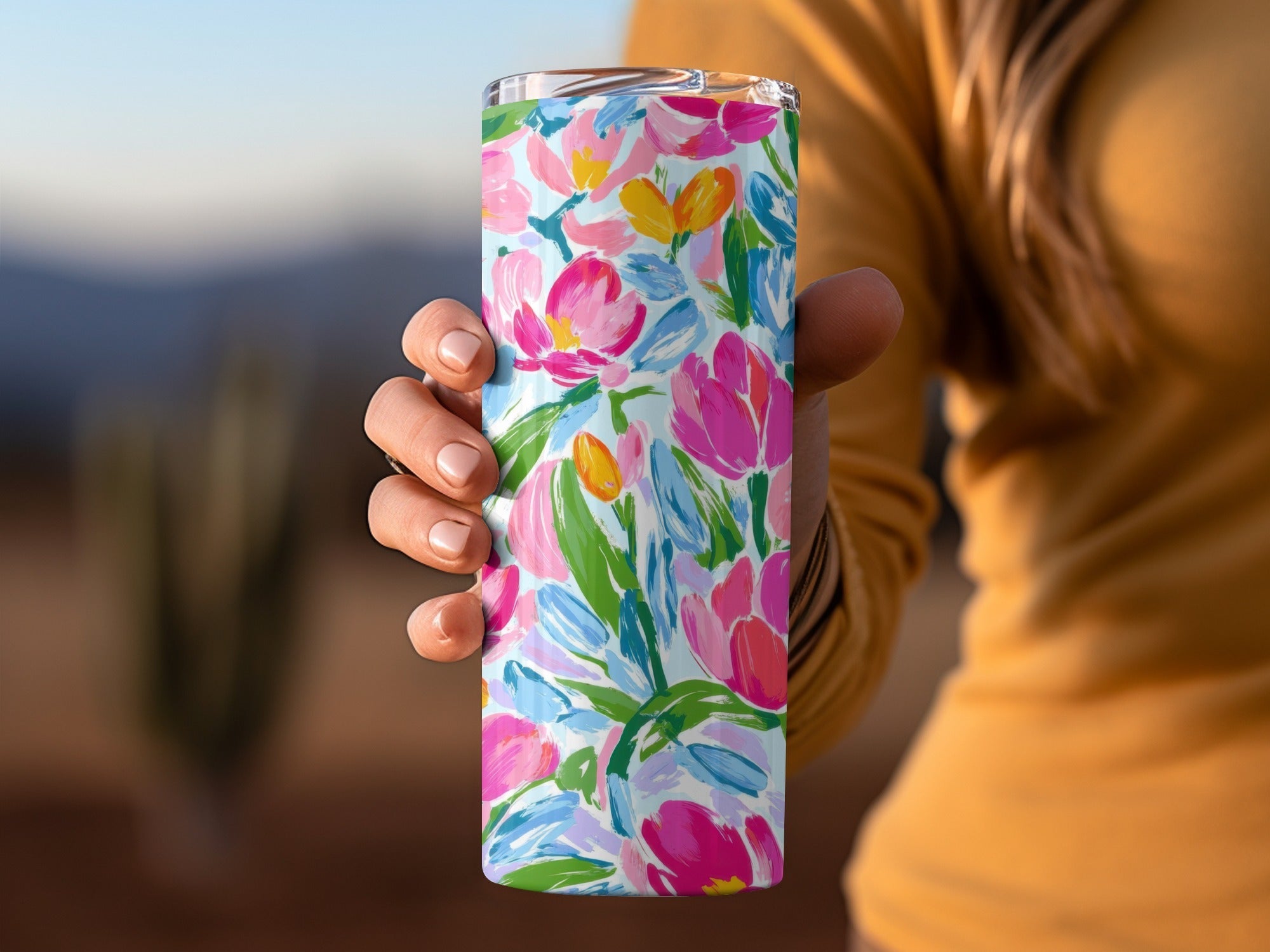Preppy Pink Tulip Seamless Pattern Modern Acrylic Floral