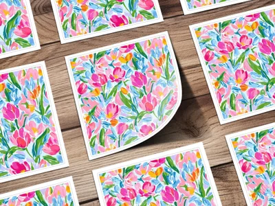 Preppy Pink Tulip Seamless Pattern Modern Acrylic Floral