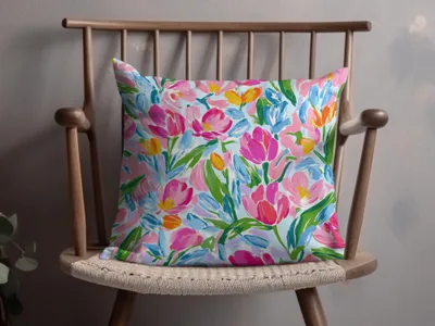 Preppy Pink Tulip Seamless Pattern Modern Acrylic Floral