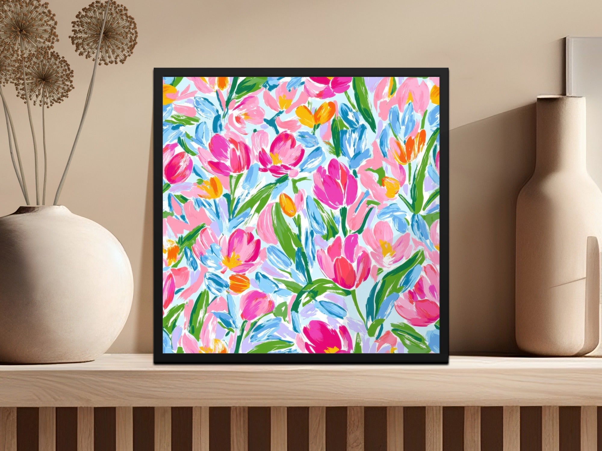 Preppy Pink Tulip Seamless Pattern Modern Acrylic Floral