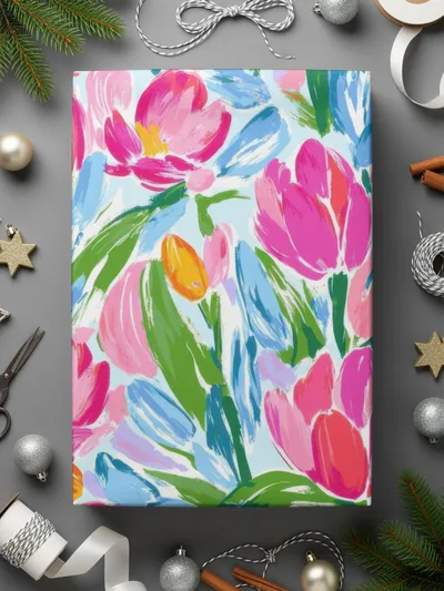 Preppy Pink Tulip Seamless Pattern Modern Acrylic Floral