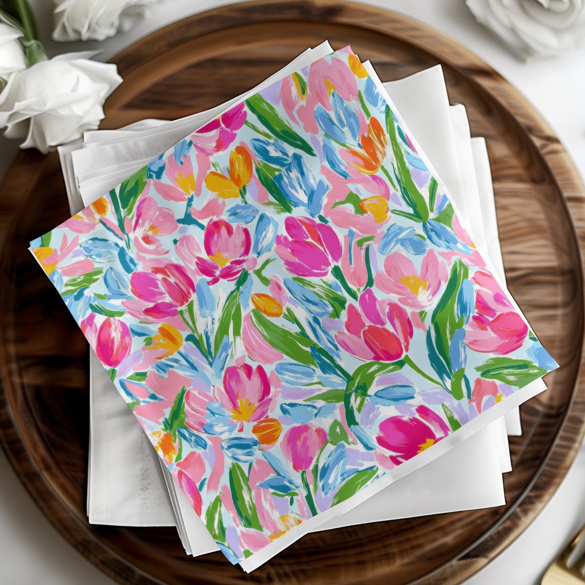 Preppy Pink Tulip Seamless Pattern Modern Acrylic Floral