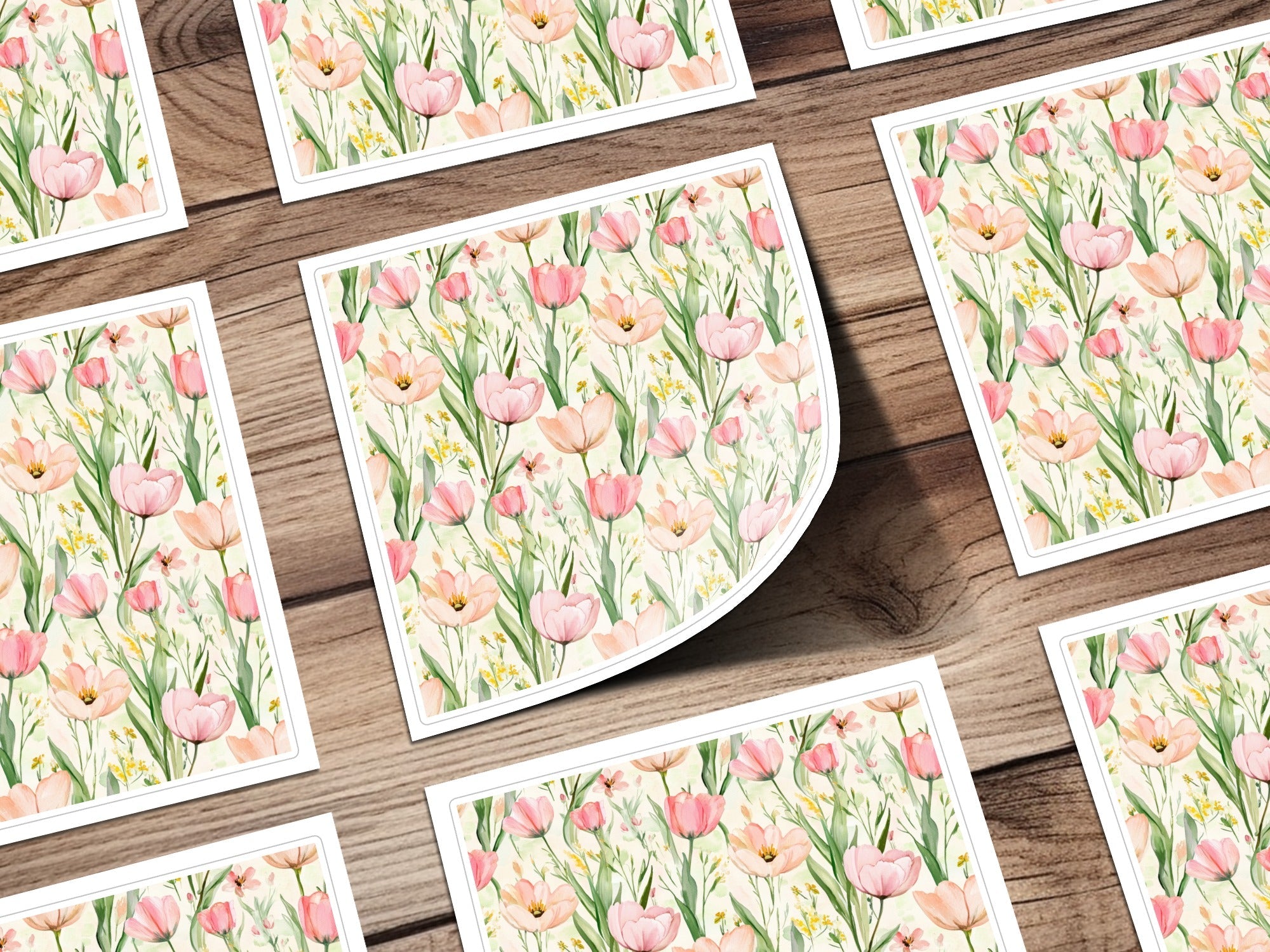 Pink Tulip Pattern Digital Paper, Watercolor Pink Floral Tulips Spring