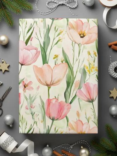 Pink Tulip Pattern Digital Paper, Watercolor Pink Floral Tulips Spring