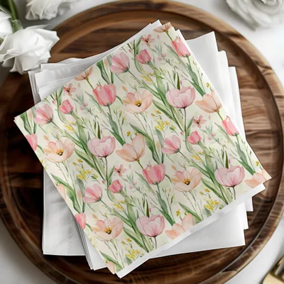 Pink Tulip Pattern Digital Paper, Watercolor Pink Floral Tulips Spring
