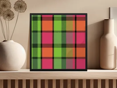 Plaid Digital Paper, Seamless Tartan Pattern, Scrapbook Paper, Fabric Design, Commercial Use, Green Pink Orange, Digital Downloads