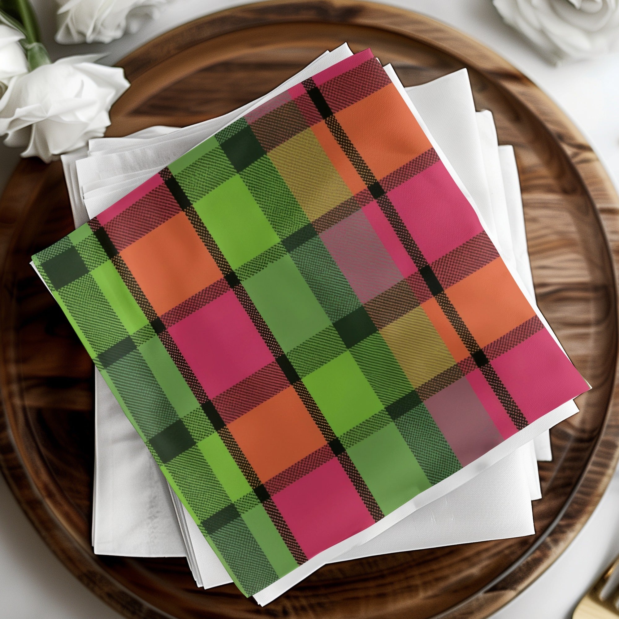 Plaid Digital Paper, Seamless Tartan Pattern, Scrapbook Paper, Fabric Design, Commercial Use, Green Pink Orange, Digital Downloads