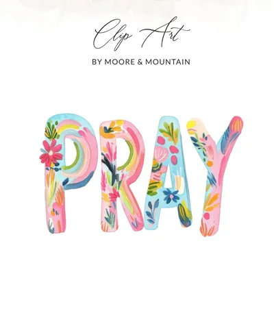 Pray PNG Watercolor Clipart Digital, Block Letters Christian SVG, Rainbow Block Letters Art, Commercial Use, Instant