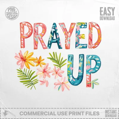 Prayed Up Watercolor Preppy Clipart, Vibrant Pastel PNG, Prayer SVG, Commercial Use Digital, Instant Download.