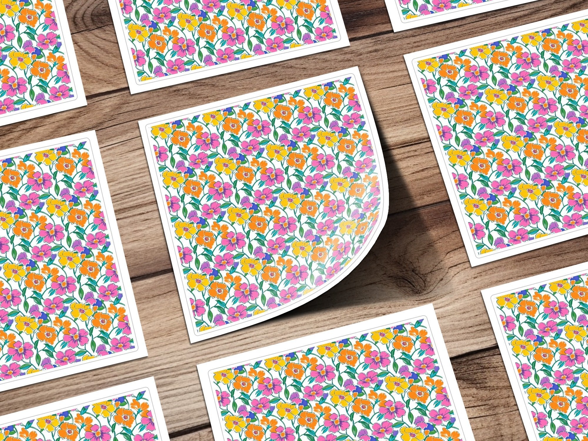 Preppy 60's Floral Pattern Digital Background, Pink Yellow Orange Flowers Seamless Pattern, Retro Floral Printable Design, Vibrant Floral