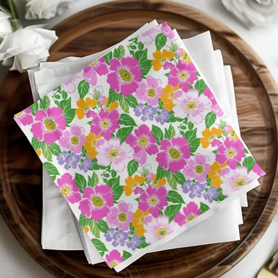 Preppy 60's Floral Pattern Seamless Pattern Digital Background, Pink Yellow Flowers, Fabric Design, Scrapbooking Paper, Digital Download
