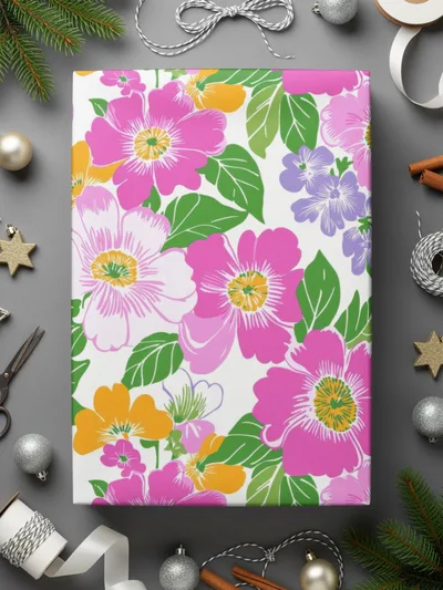 Preppy 60's Floral Pattern Seamless Pattern Digital Background, Pink Yellow Flowers, Fabric Design, Scrapbooking Paper, Digital Download