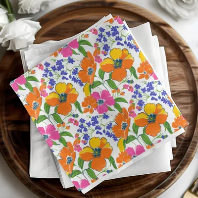 Preppy 60's Floral Pattern, Seamless Pattern, Orange Pink Blue Flower Digital Background, Floral Print, Flower Design, Digital Paper