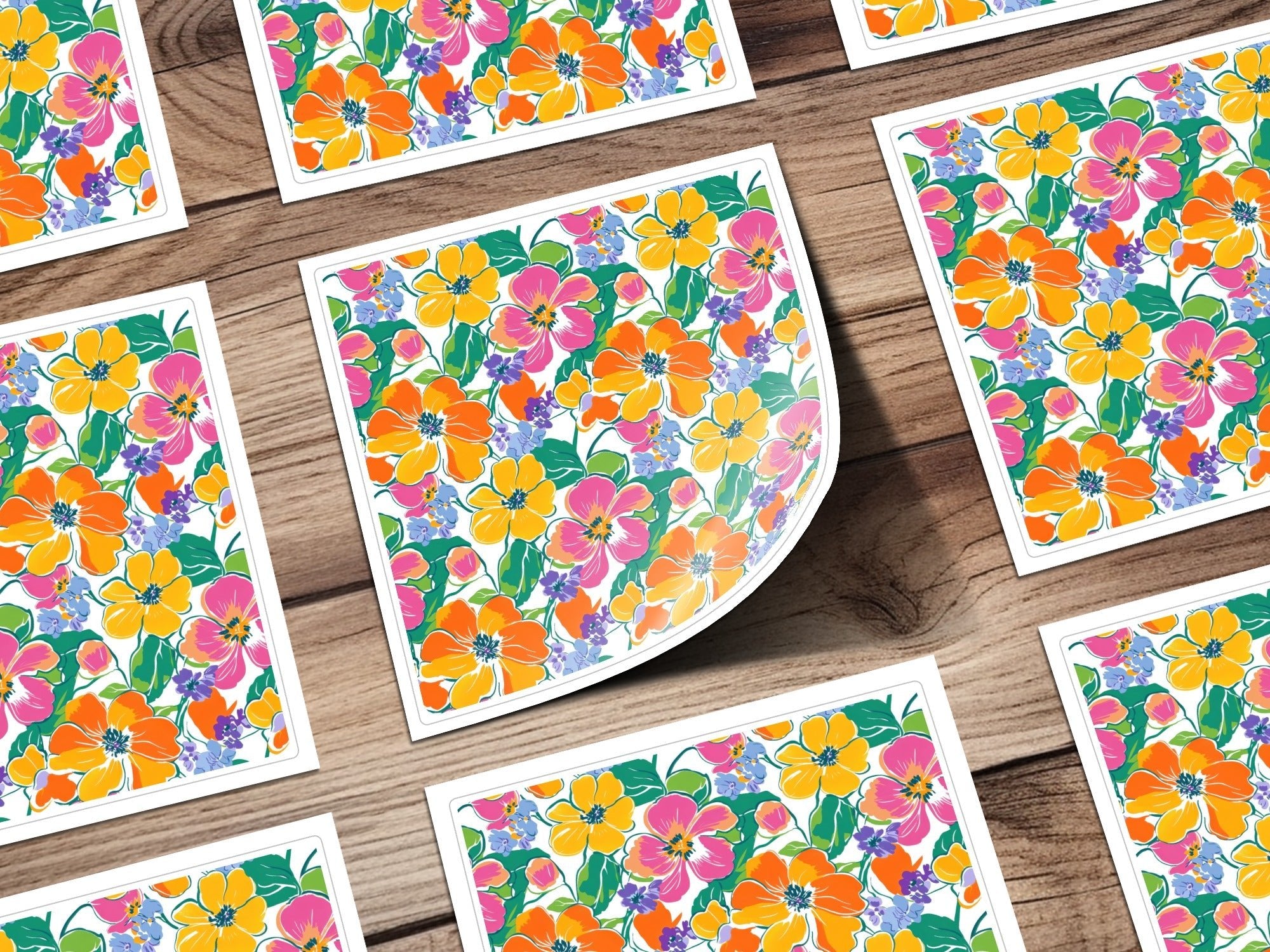 Preppy 60's floral pattern seamless pattern, yellow, orange, pink floral digital background, bright floral print, repeating flower design