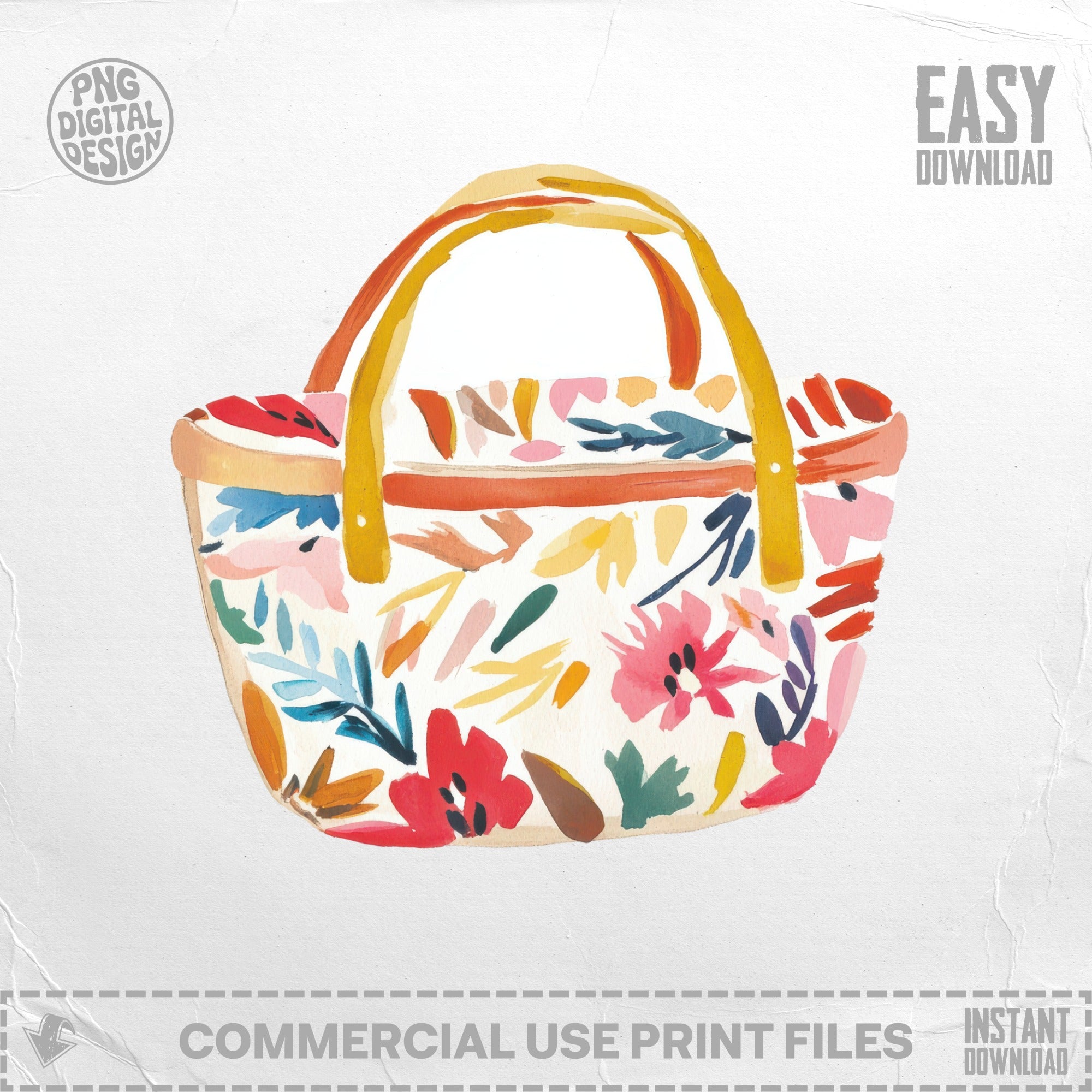 Preppy Beach Bag PNG SVG, Tropical Prep Illustration, Watercolor Preppy Graphic, Bold Summer Palette, Artsy Girly SVG Design, Cute Cartoon SVG