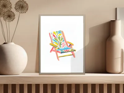 Preppy Beach Chair Clipart, Summer Illustration PNG, Rainbow Pastel Artwork, Trendy Girly Design, Printable Sticker File, Sublimation Design