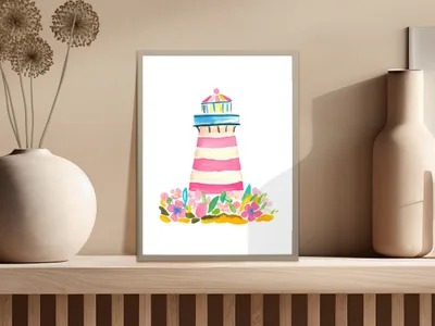 Preppy Beach Clipart, Girly Summer Graphic, Neon Nautical SVG, Cute Lighthouse Illustration, Coastal Cowgirl Vibe, Cricut Beach SVG