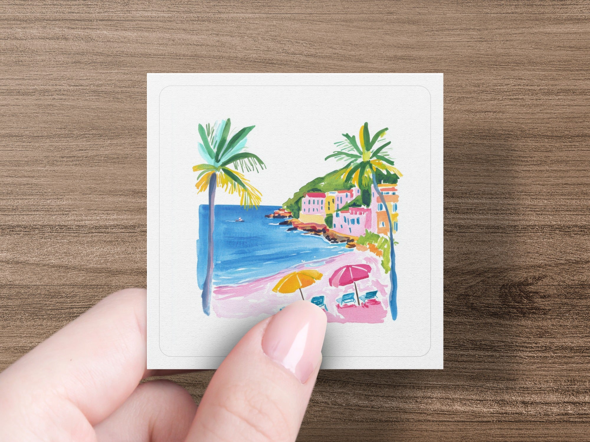 Preppy Beach Scene Clip Art PNG, Summer Coastal Illustration Digital Download SVG, Vacation Travel Art Print, Beach Town Decor