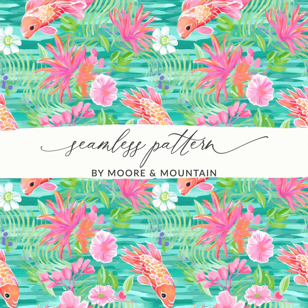 Preppy Beachy Seamless Bright Orange Floral Beachy Pattern Digital