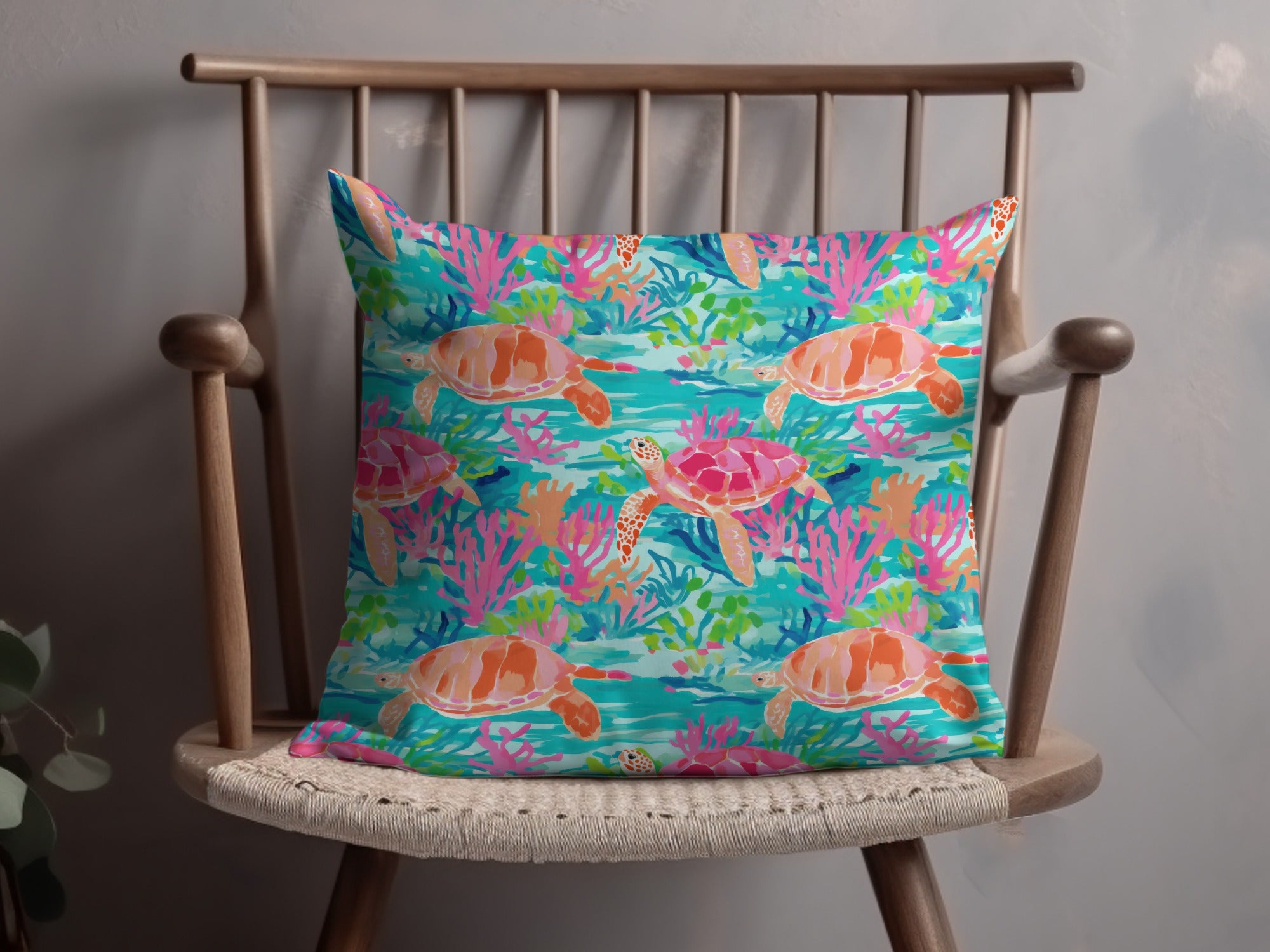 Preppy Beachy Seamless Turquoise and Orange Turtle Digital