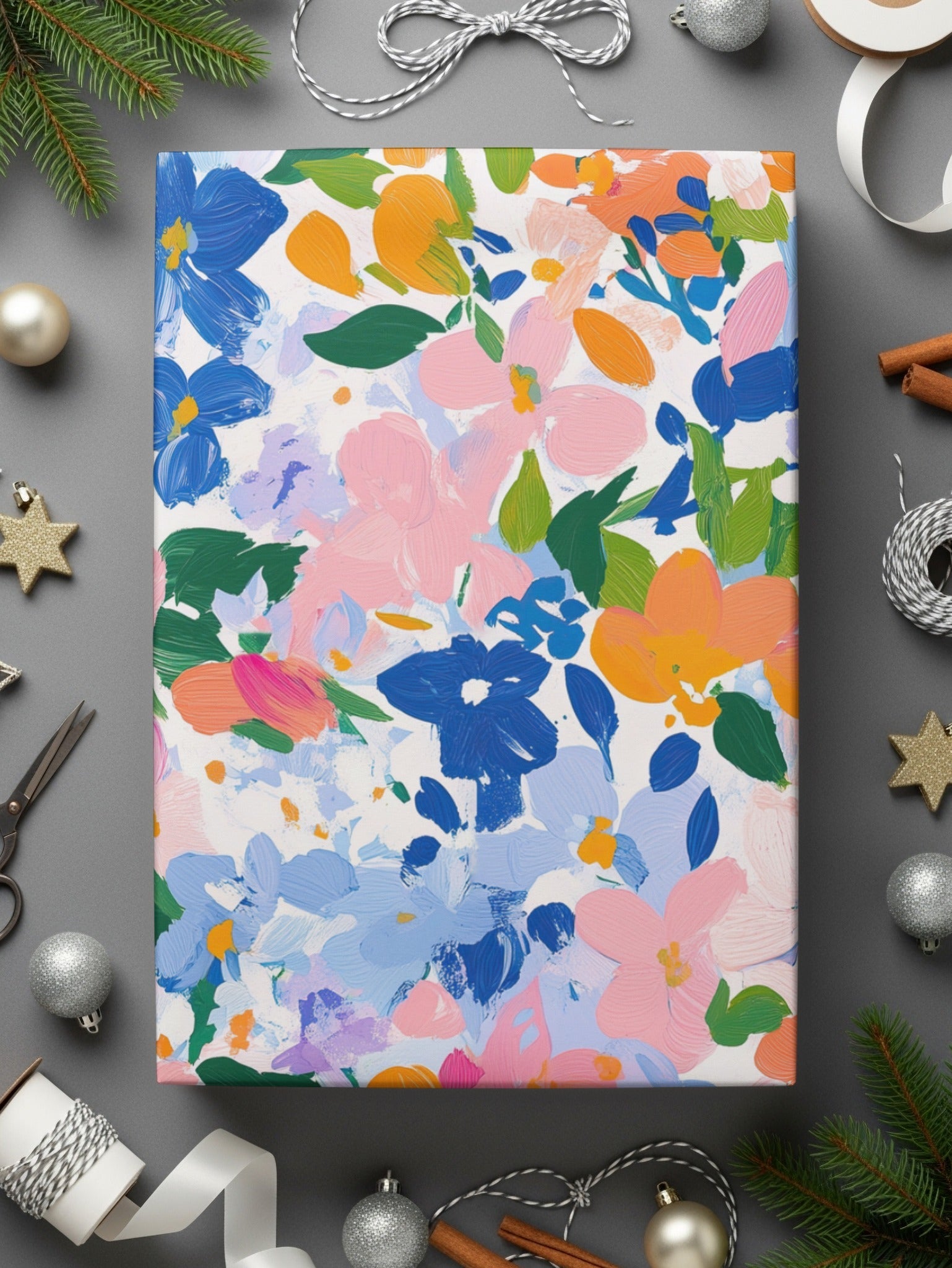 Preppy Blue Floral Beautiful Blossoms Pattern Digital Art | Floral Scene Digital Download