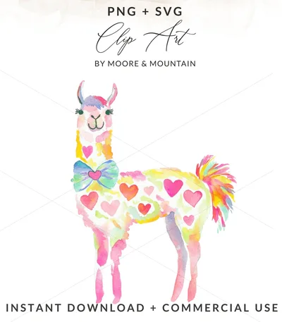 Preppy Bow Tie Llama Digital Art, Neon Pastel SVG, Rainbow Aesthetic PNG, Kawaii Animal Clipart, Glitter Girly Design, Cricut Cut File