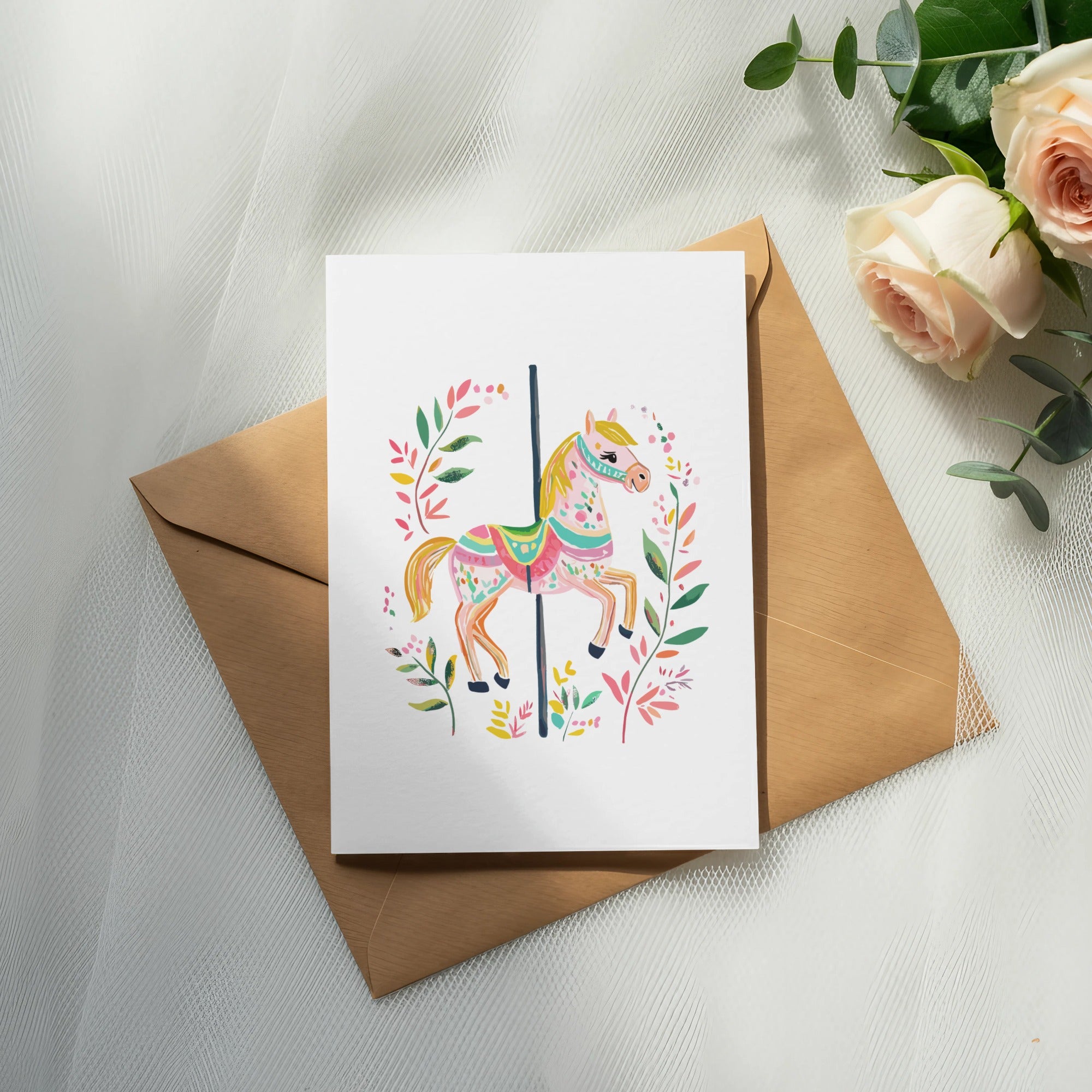 Preppy Carousel Horse SVG Digital Clip Art - Whimsical Nursery Decor PNG - Fairytale Bohemian Birthday Party Art Download