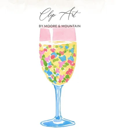 Preppy Champagne Flute PNG, Painterly Confetti SVG, Vibrant Digital Drink Clipart, Gouache Watercolor Graphic, Artsy Girly Modern