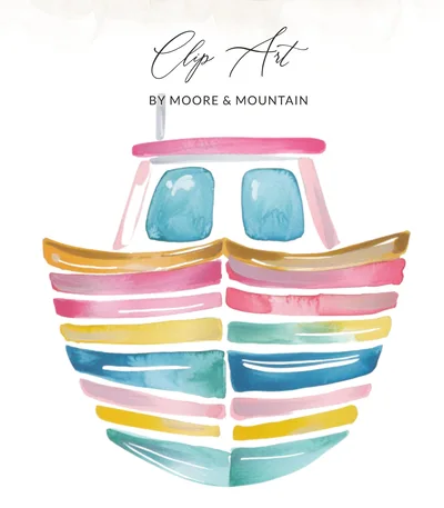 Preppy Clip Art Boat SVG PNG | Colorful Watercolor Nautical Fishing Boat Digital Download for Nursery Decor & Summer Crafts